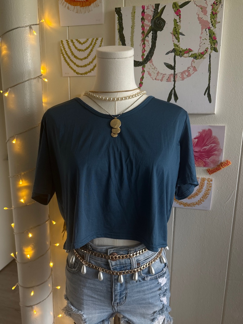 Women’s Teal Cropped Short Sleeve Top